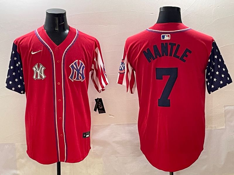 Men New York Yankees 7 Mantle Red a generation of national flags Jointly Name 2025 Nike MLB Jersey style 10